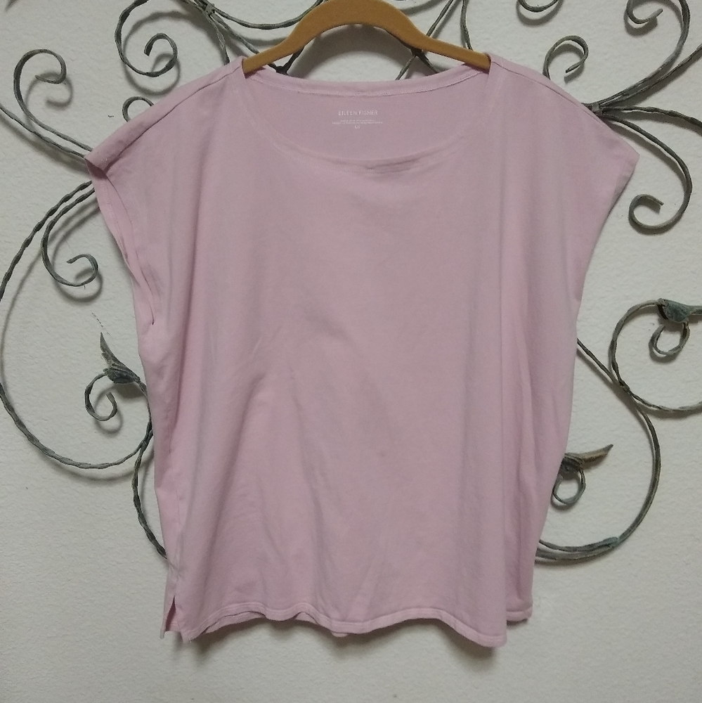 EILEEN FISHER stretch cotton pink boxy tee, Large